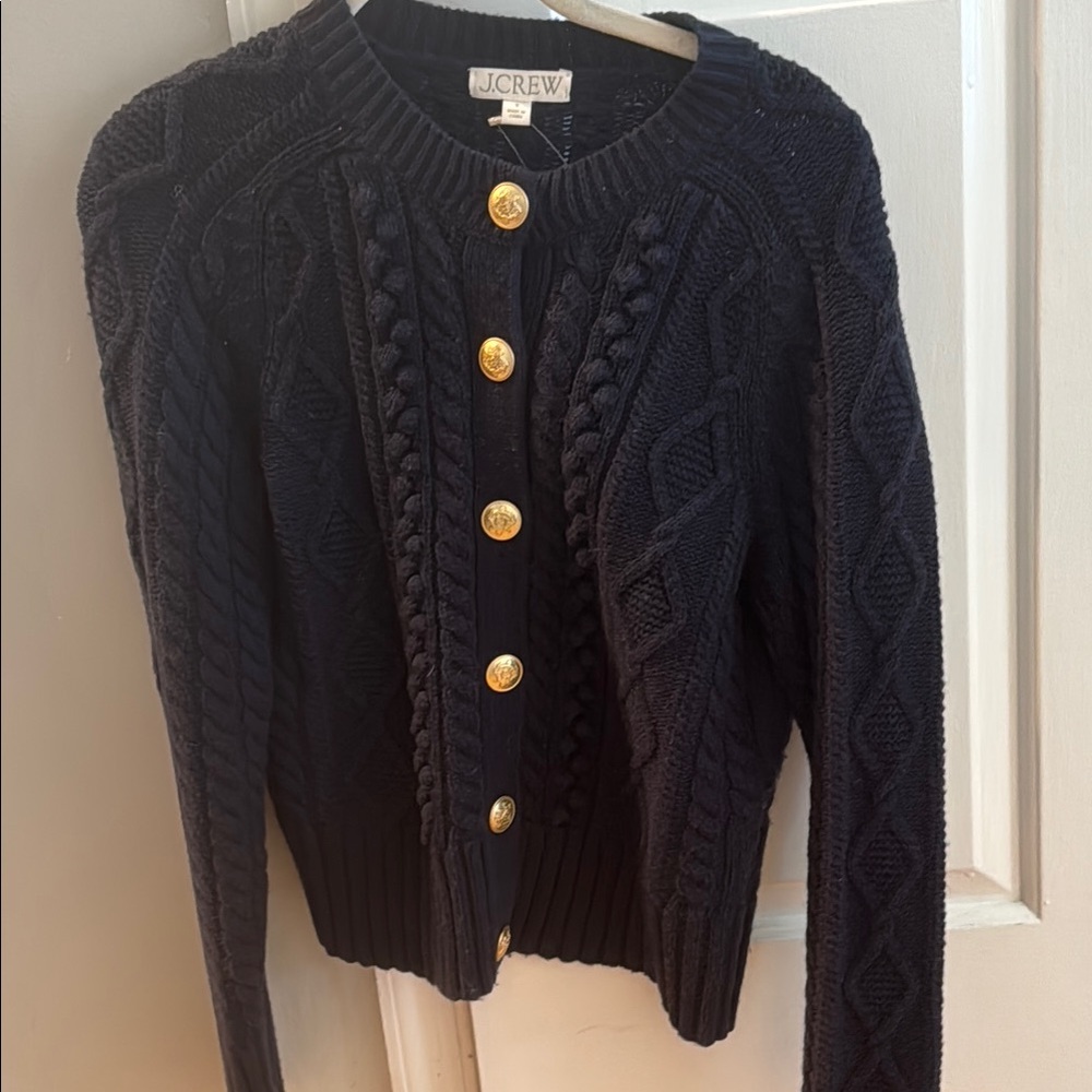 J. Crew Navy Cable Knit Cardigan Sweater